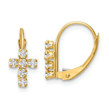 14k Yellow Gold Cubic Zirconia Polished Cross Dangle Earrings