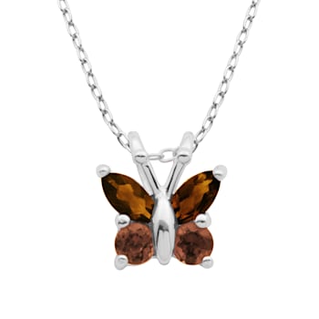 Red Garnet Sterling Silver Butterfly Pendant With Chain 0.55ctw