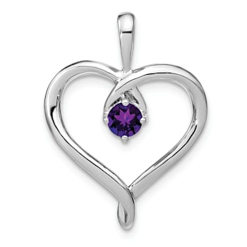 Rhodium Over 14k White Gold Amethyst Heart Pendant