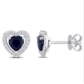 Sapphire and Diamond 14K White Gold Earrings 1.6ctw