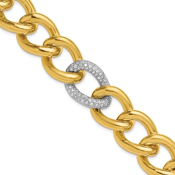 18K Yellow Gold with White Rhodium Diamond Curb 7.75-inch Bracelet 0.70ctw