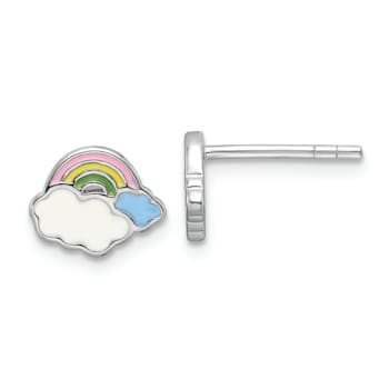 Rhodium Over Sterling Silver Enamel Rainbow Children's Post Earrings