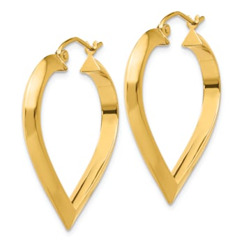 14k Yellow Gold 1 1/8" Polished Heart Hoop Earrings