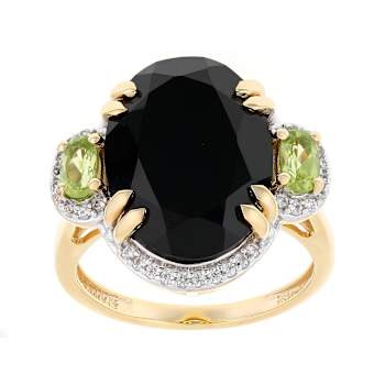 Black Spinel, Peridot And White Zircon Ring In 18K Gold Over Sterling
Silver 10.09ctw