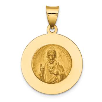 14k Yellow Gold Satin and Textured Queen of The Holy Scapular Reversible
Medal Pendant