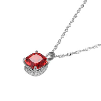 Red And White Cubic Zirconia Platinum Over Silver January Birthstone
Pendant With Chain 7.23ctw