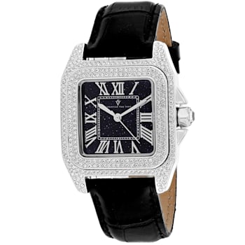 Christian Van Sant Women's Radieuse Black Dial, White Bezel, Black
Leather Strap Watch