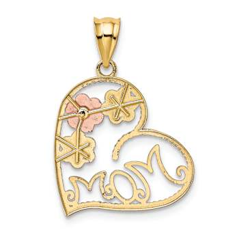 14K Tri-color Gold textured MOM and Flowers Pendant