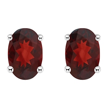 6x4mm Oval Garnet 14k White Gold Stud Earrings