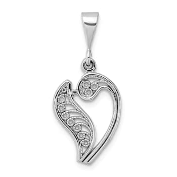 Rhodium Over 14k White Gold Solid Polished Script Filigree Textured
Letter V Initial Pendant