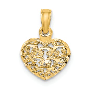 10K Yellow Gold 3D Diamond-Cut Mini Puffed Heart Charm