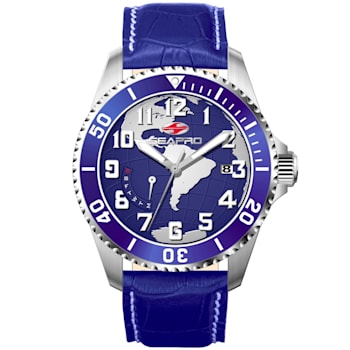 Seapro Men's Voyager Blue Dial and Bezel, Blue Leather Strap Watch