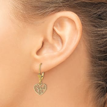 14k Yellow Gold Polished Sweet 16 Heart Dangle Earrings