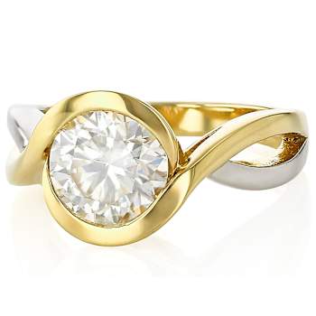 Two-Tone Bypass Moissanite Ring In 14K Gold Over Sterling Silver