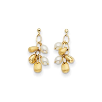 14K Yellow Gold Freshwater Cultured Pearl and Chain Post Dangle Earrings