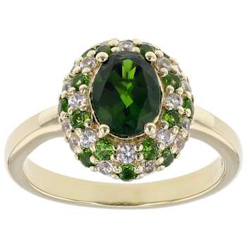 Chrome Diopside Oval Halo And White Zircon Ring In 18K Gold Over
Sterling Silver 1.85ctw