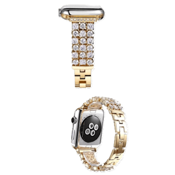White Crystal Detail Yellow Stainless Steel Apple Watch Band (38/40mm).
Watch Not Included.