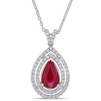 Ruby & Diamond 18K White Gold Teardrop Necklace 1.99ctw