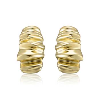 Waffled Wave Chunky Drop Earrings In 14K Gold Over Brass