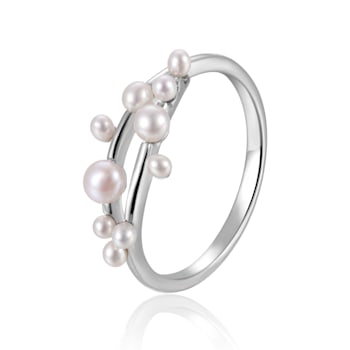 Pearl Cluster Rhodium Over Sterling Silver Ring