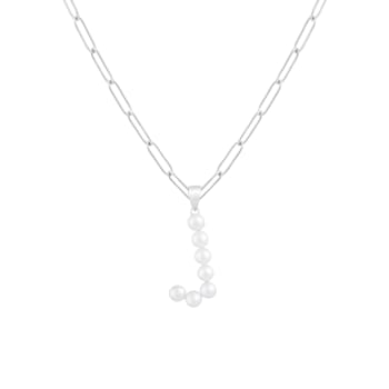 Letter J Initial Cultured Freshwater Pearl Rhodium Over Sterling Silver
Pendant With  18" Chain