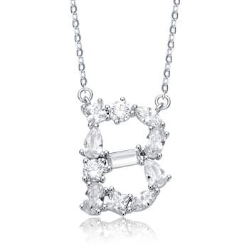 Initial B Mixed Cut CZ Pendant Necklace In Sterling Silver 18 Inch