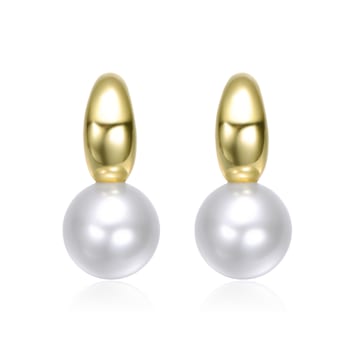 Pear Shape Shell Pearl Drop Earrings In 14K Gold Over Brass