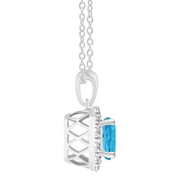 7mm Round Swiss Blue Topaz and White Topaz Accent Rhodium Over Sterling
Silver Halo Pendant w/Chain