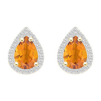 7x5mm Pear Shape Citrine And Created White Sapphire 10k Yellow Gold Halo
Stud Earrings
