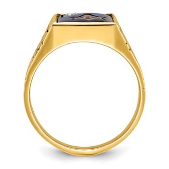 10K Yellow Gold Men's Lab Created Sapphire and Diamond Lodge Masonic Ring