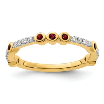 14K Yellow Gold Stackable Expressions Lab Created Ruby and Diamond Ring 0.18ctw