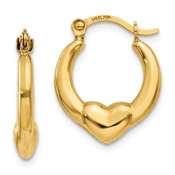 14k Yellow Gold 9/16" Heart Hoop Earrings