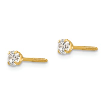 14k Yellow Gold Children's 3mm White Zircon Stud Earrings