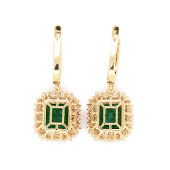 5.64 Ctw Emerald and 1.10 Ctw White Diamond Earring in 14K YG