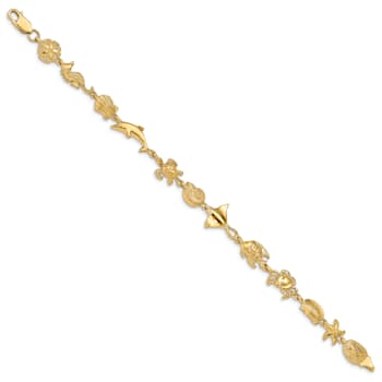 14k Yellow Gold Textured Sea Life Link Bracelet