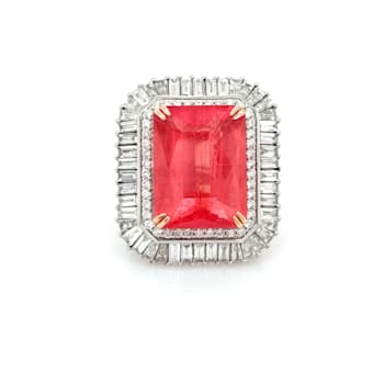 21.85 Cts Rhodochrosite and 3.07 Cts White Diamond Ring in 18K 2- Tone