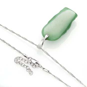 Sterling Silver Jadeite 32x17MM  Buddha Pendant with Singapore Chain