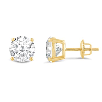 White Cubic Zirconia 14k Yellow Gold Studs With Velvet Gift Box 4ctw