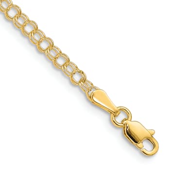14k Yellow Gold 3mm Solid Double Link Charm Bracelet