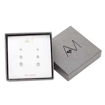 3-Pack 14k White Gold Ball Stud Earrings - 3mm, 4mm, and 5mm Sizes