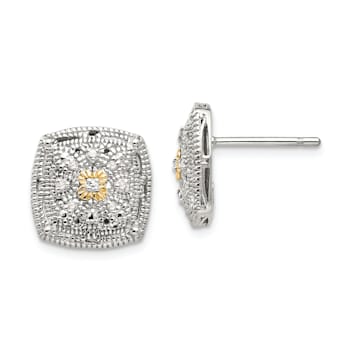 Sterling Silver Rhodium-plated with 14K Accent Diamond Earrings