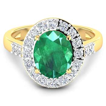 2.63ctw Green Emerald and Diamond 14K Yellow Gold Halo Ring