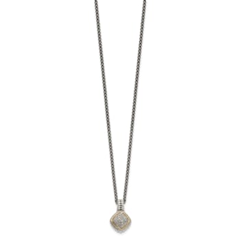 Sterling Silver Antiqued with 14K Accent Diamond Necklace