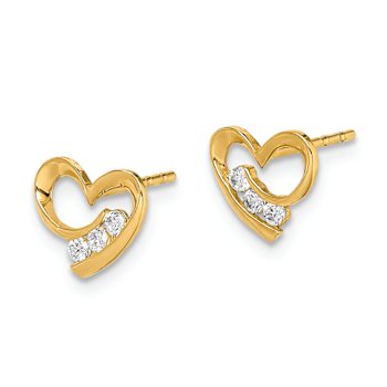 14k Yellow Gold Cubic Zirconia Heart Post Earrings