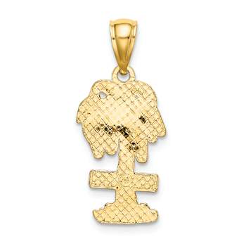 14k Yellow Gold Textured Aruba On Palm Tree Pendant
