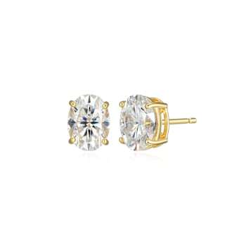 Oval Moissanite 14k Yellow Gold Over Silver Stud Earrings 3.00ctw DEW