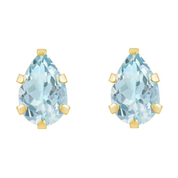 6x4mm Pear Shape Aquamarine 10k Yellow Gold Stud Earrings