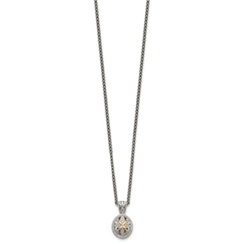 Sterling Silver Antiqued with 14K Accent Diamond Necklace