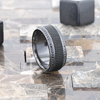 KNIGHT Steel Chain Black Titanium Wedding Ring Polished Beveled Edges
Set with Black Diamonds 10mm