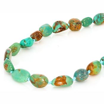 Turquoise Nugget Station Necklace In 18K Gold Over Sterling Silver 36 Inch